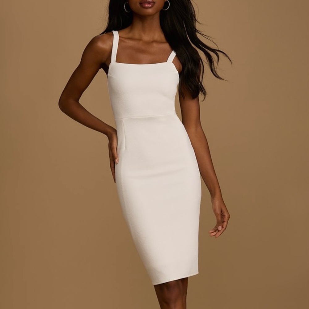 LULU’s 18D2073 Guessing Game White Bodycon Midi Dress Size M